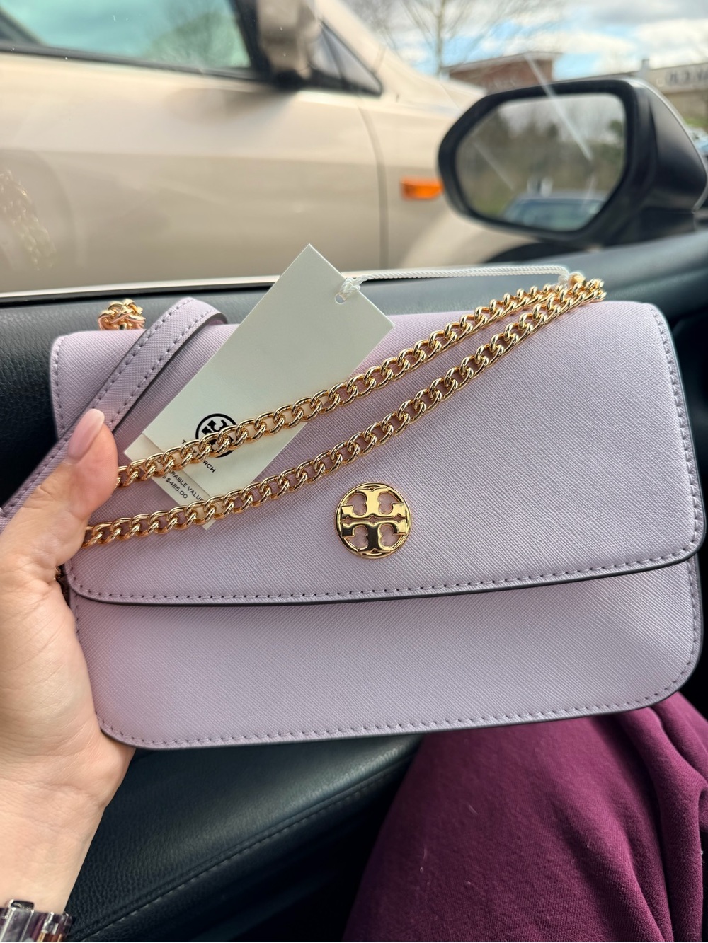 Tory Burch Lavender Crossbody with Gold Chain
